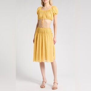 Reformation Yellow Two-Piece Smocked Crop Top & Midi Skirt Set